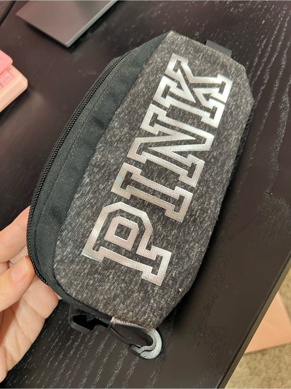 PINK Victoria's Secret Black Gray Makeup Pouch / Pencil Case